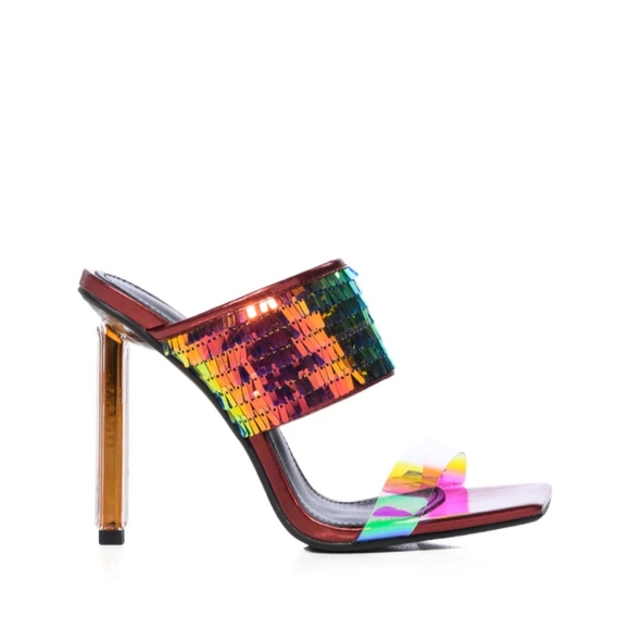 Akira NIB Gorgeous Rainbow Sequin Sandals - Picture 6 of 12